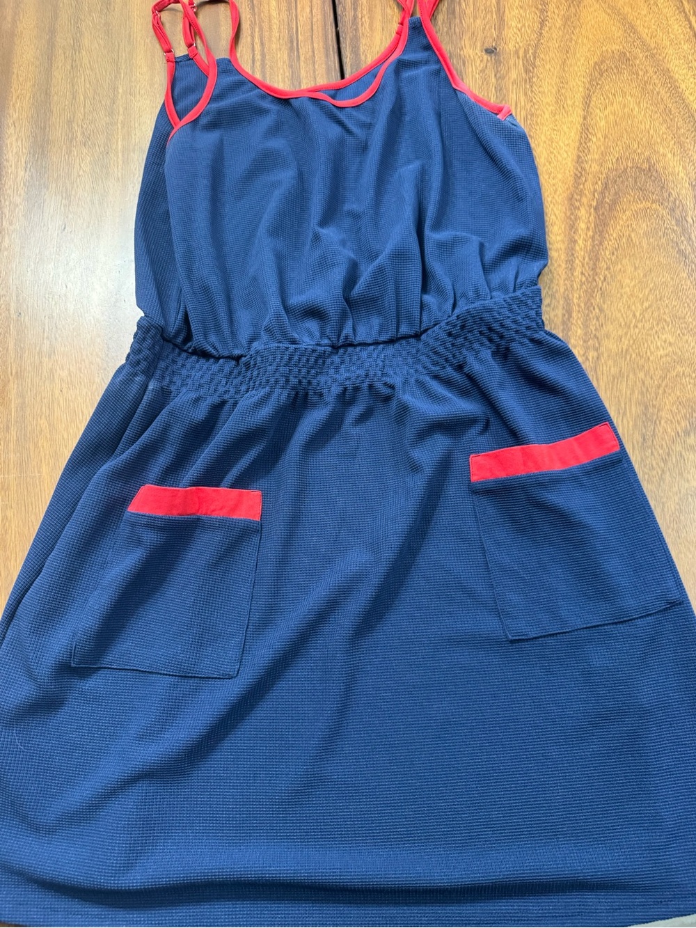 Navy Tank Dress with Red Trim